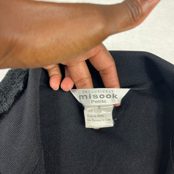 Exclusively Misook Black Textured Trim Open Front Knit Jacket Size PS Petite Sma - Picture 4 of 9